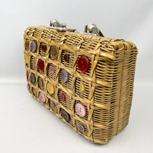 Load image into Gallery viewer, Original 1950’s Wicker Bag with Pretty Button Trim - Handmade in British Hong Kong