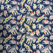 Load image into Gallery viewer, Original 1930’s 1940’s Blue, Pink and Green Pure Silk Scarf Featuring Snow White’s Seven Dwarfs Playing Instruments