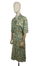 Load image into Gallery viewer, Original 1940's Volup Linen Day Dress in Yellow, Blue, Green and White - Bust 42 44 *