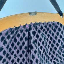 Load image into Gallery viewer, Original 1920's 1930's Dark Purple Silk Bag with Inky Black Flock Detailing and Wooden Frame
