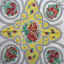 Load image into Gallery viewer, Charming Original 1940's or 1950's Silk Crepe Scarf in Pink, White, Red, Yellow and Green with Flowers and Bow Print - Great Headscarf