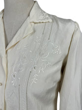 Load image into Gallery viewer, Pretty Vintage Pure Silk Long Sleeved Blouse with Silk Embroidery - Peony Brand - Bust 34
