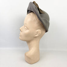 Load image into Gallery viewer, Original 1930's Dove Grey Side Tilt Hat with Large Oversized Velvet Bow Trim *