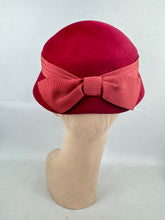 Load image into Gallery viewer, Original 1950's Red Felt Hat with Pleated Grosgrain Trim by Jacoll *