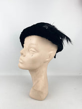 Load image into Gallery viewer, Original 1930's Soft Black Cotton Velvet Hat with Black Feather Trim*