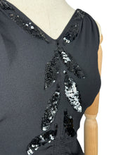 Load image into Gallery viewer, Original 1940's Bias Cut Black Crepe Full Length Evening Dress with Sequin Trim - Bust 36 38 *