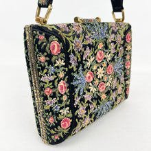 Load image into Gallery viewer, Absolutely Stunning Original 1950’s Black Handpainted Floral Beaded Evening Box Bag by Waldybag - Highly Collectible