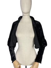 Load image into Gallery viewer, Vintage 1970's does 1930's Black Cotton Velvet Cropped Jacket with Frilled Edge Collar - Bust 34" *