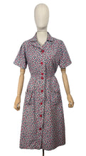 Load image into Gallery viewer, Original Volup 1930's Blue Cotton Dress with Pretty Floral Print in Red, Green and White - Bust 40 42