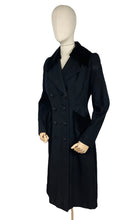 Load image into Gallery viewer, Original 1940's Zissman Model Black Wool Double Breasted Princess Coat with Velvet Collar and Pocket Detail - AS IS - Bust 38