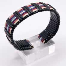 Load image into Gallery viewer, 1940's Make Do and Mend Wire Cuff Bracelet in Patriotic Red, White and Blue 'Telephone Wire'