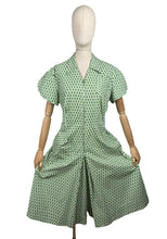 Load image into Gallery viewer, Original 1930's 1940's Black, Green and White Volup Cotton Zip Front Playsuit - Bust 40 42