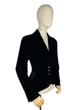 Load image into Gallery viewer, Original 1940's Inky Black Fit and Flair Velvet Jacket with Padded Hips - Bust 36 38 *
