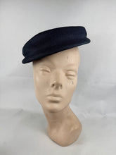 Load image into Gallery viewer, Original 1950's Navy Blue Straw Hat with Tassel Trim Made by Avalon