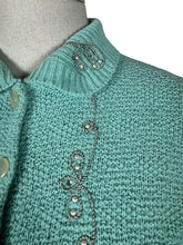 Load image into Gallery viewer, Original 1950's Mint Green Beaded Skirt and Cardigan Knit Set by Orlon - Bust 36