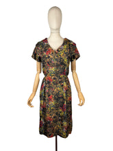Load image into Gallery viewer, Original 1950's Pure Silk Day Dress in Autumnal Painterly Floral Print - Bust 36
