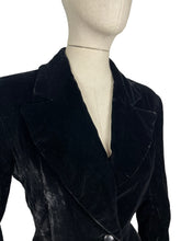 Load image into Gallery viewer, Original 1940's Inky Black Fit and Flair Velvet Jacket with Padded Hips - Bust 36 38 *