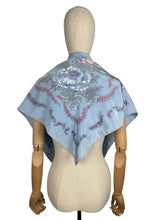 Load image into Gallery viewer, Original 1940's or 1950's Silk Crepe Scarf in Pale Blue with White and Pink Floral - Great Headscarf