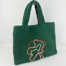 Load image into Gallery viewer, Original 1940's 1950's Green Wool Crochet Bag with Pretty Tartan Lining