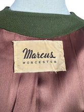 Load image into Gallery viewer, Original 1940's Olive Green Herringbone Wool Long Line Belted Jacket and Skirt Suit with Faux Fur Trim - Short Coat - Bust 36 38