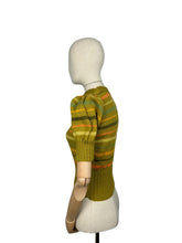 Load image into Gallery viewer, Reproduction 1930's Hand Knitted Pure Wool Stripe Jumper with Puff Sleeves and Double Button Fastening - Bust 34 36