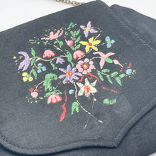 Load image into Gallery viewer, Original 1950's Black Silk Evening Bag with Painted Floral Decoration *