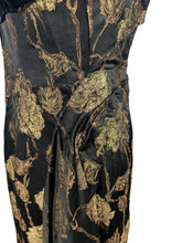 Load image into Gallery viewer, Original 1950's Elizabeth Henry of London Black and Metallic Gold Wiggle Cocktail Dress with Back Drapes - Bust 36