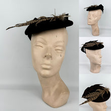 Load image into Gallery viewer, Original 1940's New York Creation Brown Felt Topper Hat with Pheasant Feather Trim