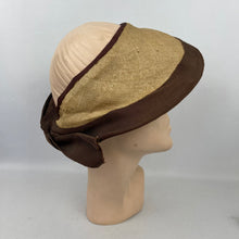 Load image into Gallery viewer, Original 1940’s Natural Straw Hat with Open Crown and Grosgrain Trim and Bow