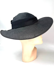 Load image into Gallery viewer, Original 1930's Inky Black Straw and Grosgrain Straw Summer Hat *
