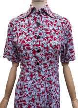 Load image into Gallery viewer, Original 1940's Novelty Print Day Dress with Bow Print in Red, Black and Grey - Bust 34