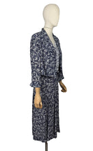 Load image into Gallery viewer, Original 1940's Volup Dress and Jacket Set in White and Navy Blue with Original Belt - Bust 44 46