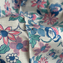 Load image into Gallery viewer, Original 1940's 1950's Floral Linen White, Blue, Green and Pink Tootal Brand Dressmaking Fabric - 35" x 66"