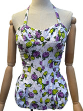 Load image into Gallery viewer, Original 1950’s Textured Cotton Swimsuit with Roses Print in Yellow and Purple - Bust 32 34