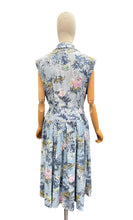 Load image into Gallery viewer, Original 1950’s Sleeveless Cotton Day Dress in Blue Painterly Floral - Bust 38 40