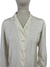Load image into Gallery viewer, Pretty Vintage Pure Silk Long Sleeved Blouse with Silk Embroidery - Peony Brand - Bust 34