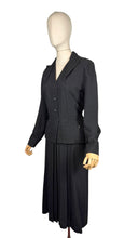 Load image into Gallery viewer, Original 1940's 1950's Inky Black Wool Day Dress with Button Front Bodice - Looks Like a Suit - Bust 40