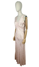 Load image into Gallery viewer, Original 1930's Bias Cut Jacquard Silk Nightdress with Lace Trim - Bust 34 36 *