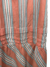 Load image into Gallery viewer, Original 1920's Volup Stripe Cotton and Lace Dress in White, Black and Orange - Bust 46
