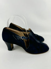 Load image into Gallery viewer, Wounded But Wearable Original 1940's Blue Suede and Leather Shoes by SOROSIS - UK Size 3.5 4