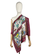 Load image into Gallery viewer, Original 1930’s Egyptian Revival Vibrant Crepe Scarf by Gaywear in Pink, Blue, Yellow and White