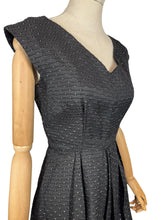 Load image into Gallery viewer, Original 1950's Black and Silver Textured Brocade Cocktail Dress - Bust 37