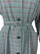 Load image into Gallery viewer, Original 1940’s 1950's Blue, Red, Pink and Green Plaid Cotton Long Sleeved Belted Chore Dress with Pockets - Bust 38