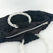 Load image into Gallery viewer, Original 1940's Large Black Crochet Fan Handbag with Double Lucite Handles