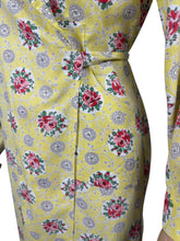Load image into Gallery viewer, Original 1940's 1950's Pretty Yellow Cotton Dressing Robe with Pink Roses Print - Bust 36" 38"