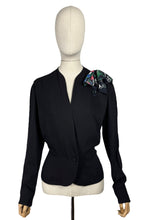 Load image into Gallery viewer, Original 1940's Black Crepe Jacket with Vibrant Crepe Bow Trim - Bust 36 38