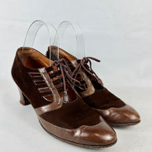 Load image into Gallery viewer, Original 1930's Dark Brown Leather and Suede Lace Up Shoes - UK 5 or 5.5
