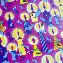 Load image into Gallery viewer, Original Vintage Colourful Christmas Wrapping Paper - Pink Base with Holly and Pretty Flaming Candles