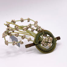 Load image into Gallery viewer, Original 1940's Green and Cream Wartime Make Do and Mend Wire Brooch with Flower Spray Middle *