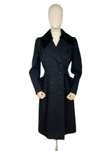 Load image into Gallery viewer, Original 1940's Zissman Model Black Wool Double Breasted Princess Coat with Velvet Collar and Pocket Detail - AS IS - Bust 38